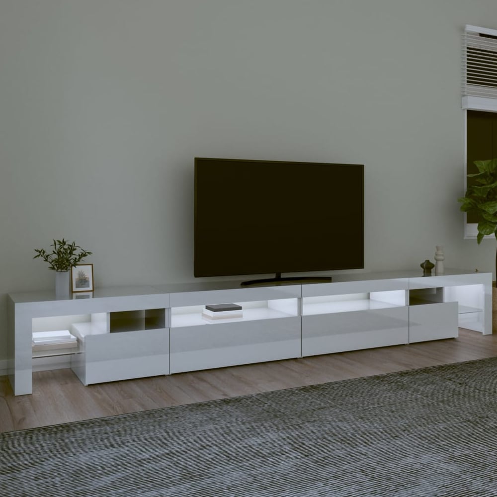 Bowie High Gloss TV Stand In White With LED Lights