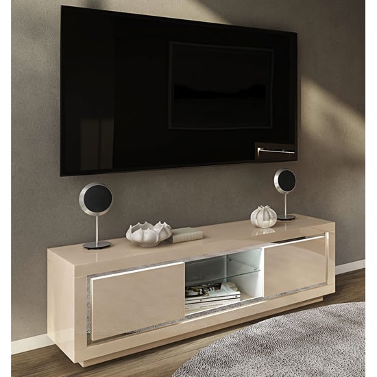 Spalding High Gloss TV Stand With 2 Doors In Cream And LED