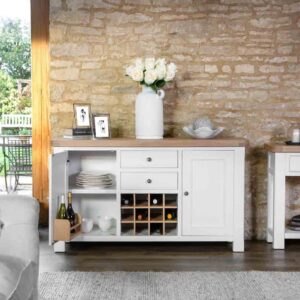 Celina Wooden Sideboard With Wine Rack In Oak And White