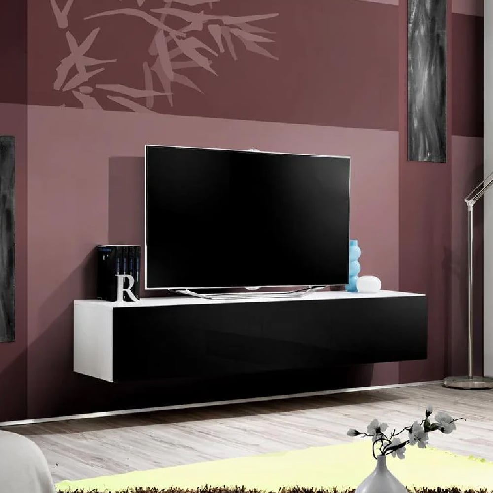 Fallon Rectangular High Gloss TV Stand In White Matt And Black