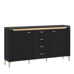 Gaffney LED Wooden Sideboard With 4 Drawers In Matt Black Gold