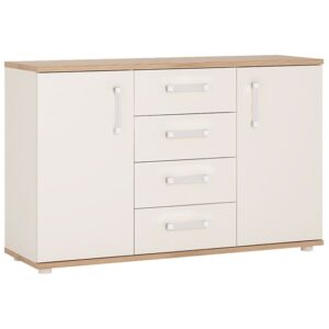 Kast Wooden Sideboard In White Gloss Oak With 2 Doors 4 Drawers