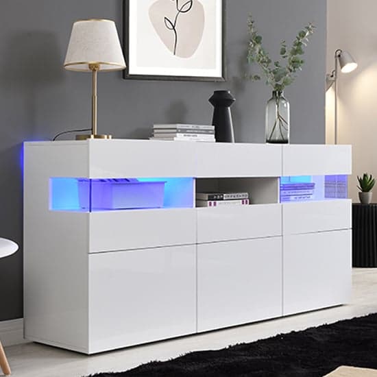 Kirsten High Gloss Sideboard In White With LED Lighting