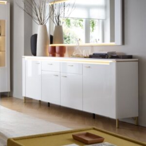 Laughlin LED High Gloss Sideboard With 4 Doors 2 Drawers In White