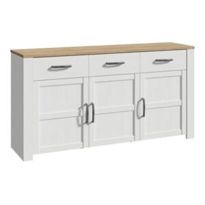 Belgin Wooden Sideboard With 3 Doors 3 Drawers In White And Oak