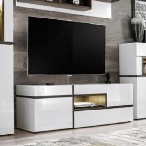 Carlisle High Gloss TV Stand In White And Elm With LED