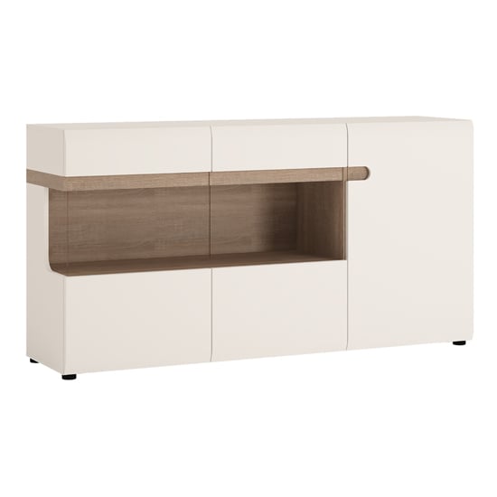 Cheya High Gloss Sideboard With 3 Doors In White Truffle Oak