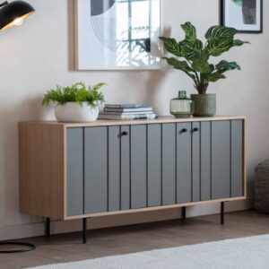 Fujiya Wooden Sideboard With 3 Doors In Natural Oak And Grey