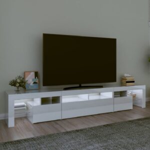 Biloxi High Gloss TV Stand In White With LED Lights