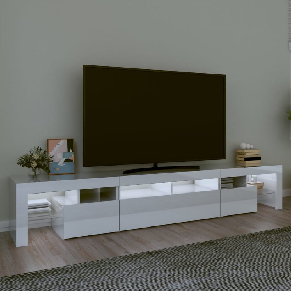 Biloxi High Gloss TV Stand In White With LED Lights