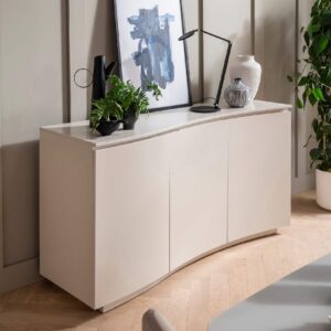 Decatur LED Wooden Sideboard With 3 Doors In Greige