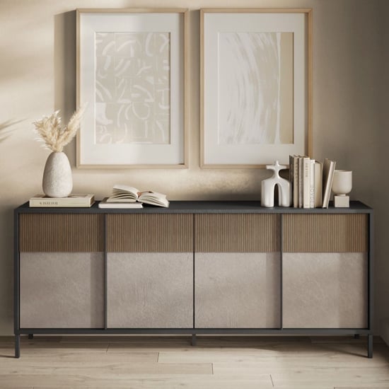 Edison Wooden Sideboard 4 Doors In Lava Clay Mercury Oak