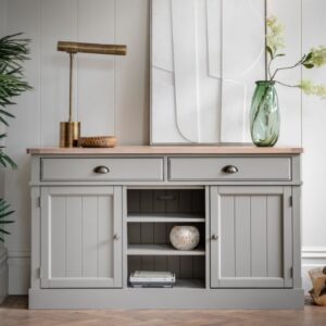 Elvira Wooden Sideboard With 2 Doors 2 Shelves In Prairie Oak