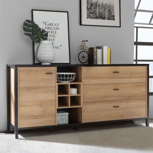 Harbor Wooden Sideboard With 3 Drawers In Matt Black And Oak