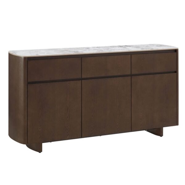 Vernal Sintered Stone Wooden Sideboard 3 Doors 3 Drawers In Brown